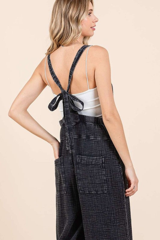 Mittoshop Textured Wide Leg Overalls OutfitFlow