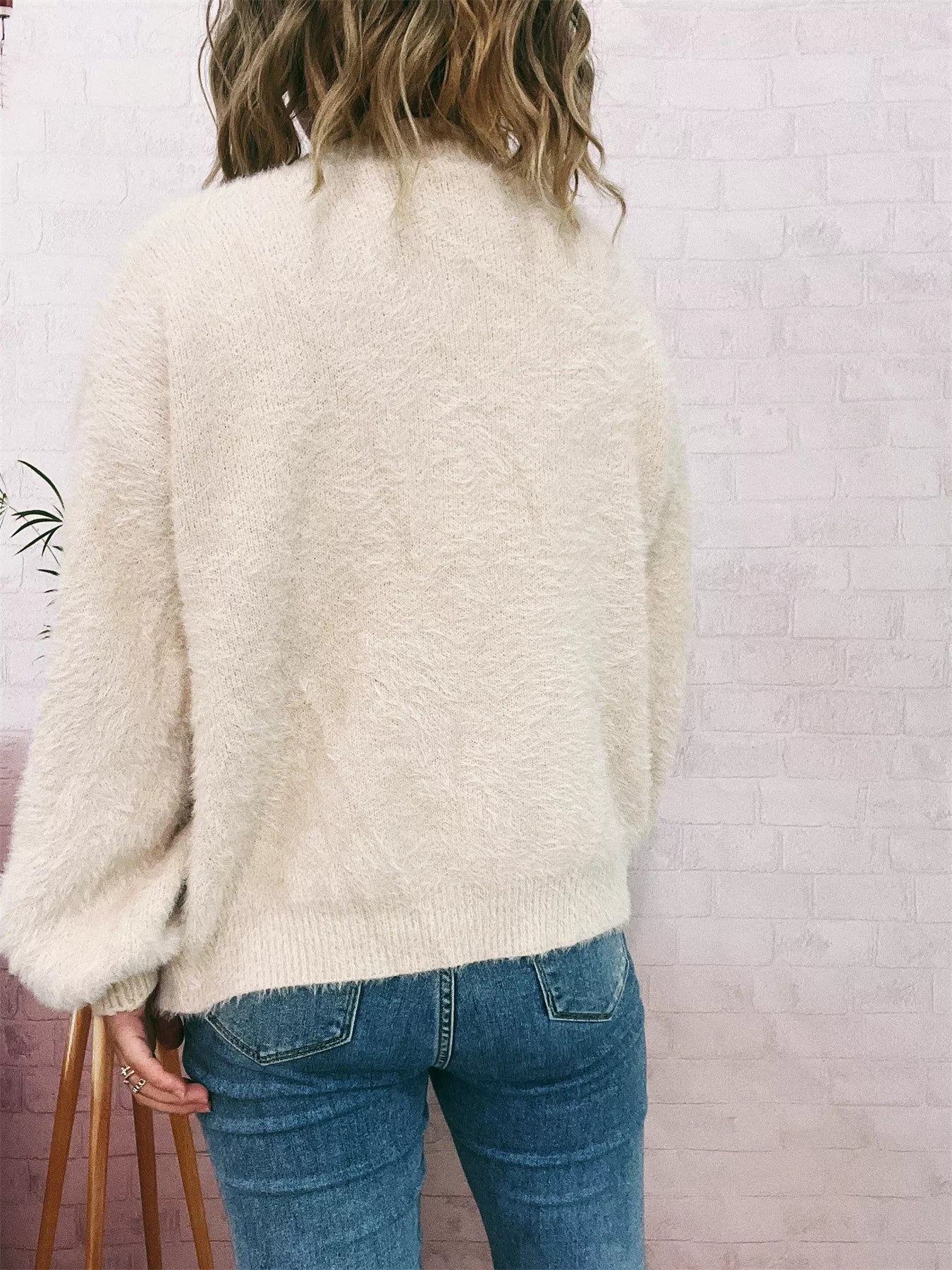 Fuzzy Button-Up Long Sleeve Cardigan OutfitFlow