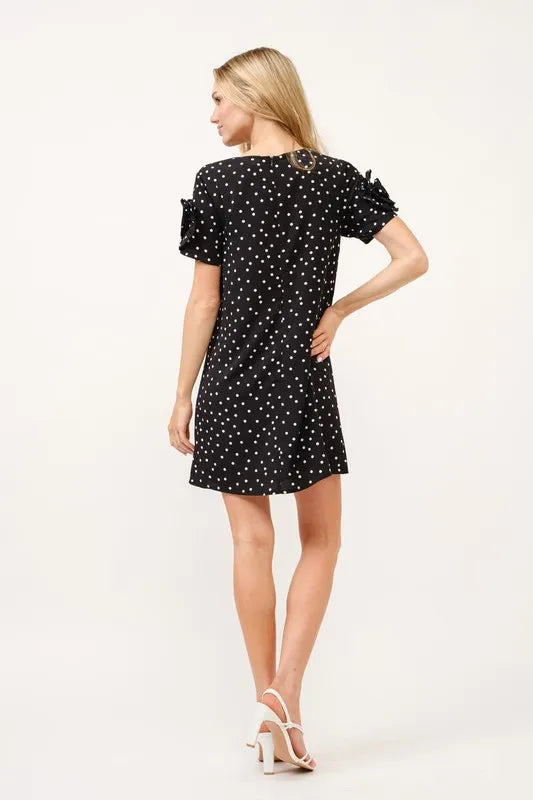 And The Why Embellished Sleeve Polka Dots Shift Dress OutfitFlow