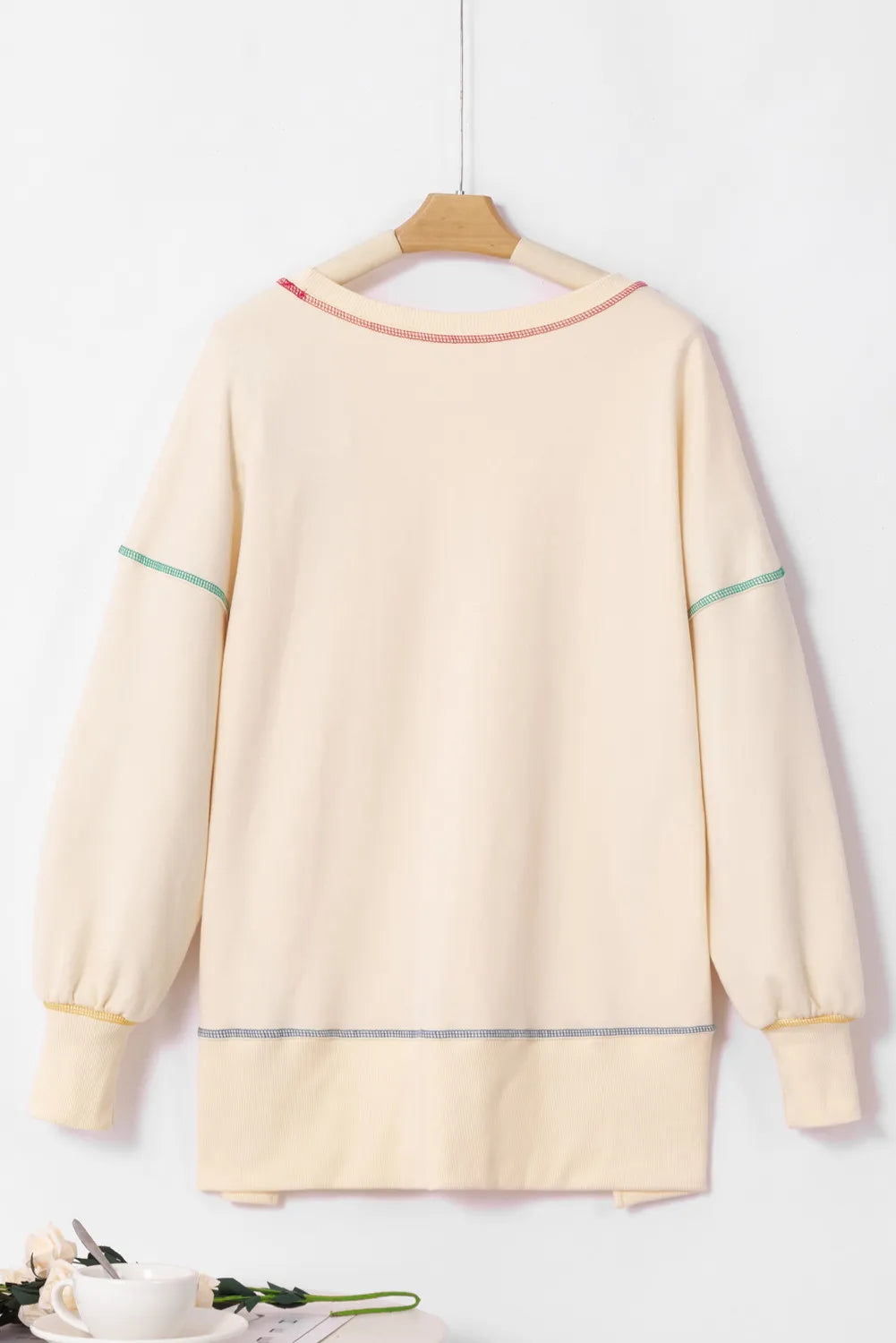 Contrast Stitching Sequin Pumpkin Round Neck Long Sleeve Sweatshirt OutfitFlow