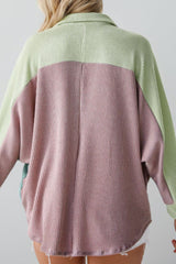 Color Block Corded Button Up Shacket OutfitFlow