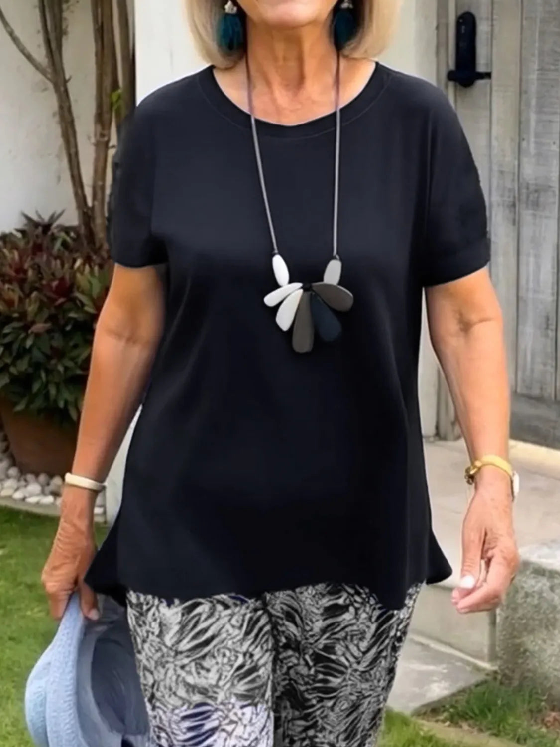 Full Size Round Neck Short Sleeve Top and Pants Set Plus Size OutfitFlow