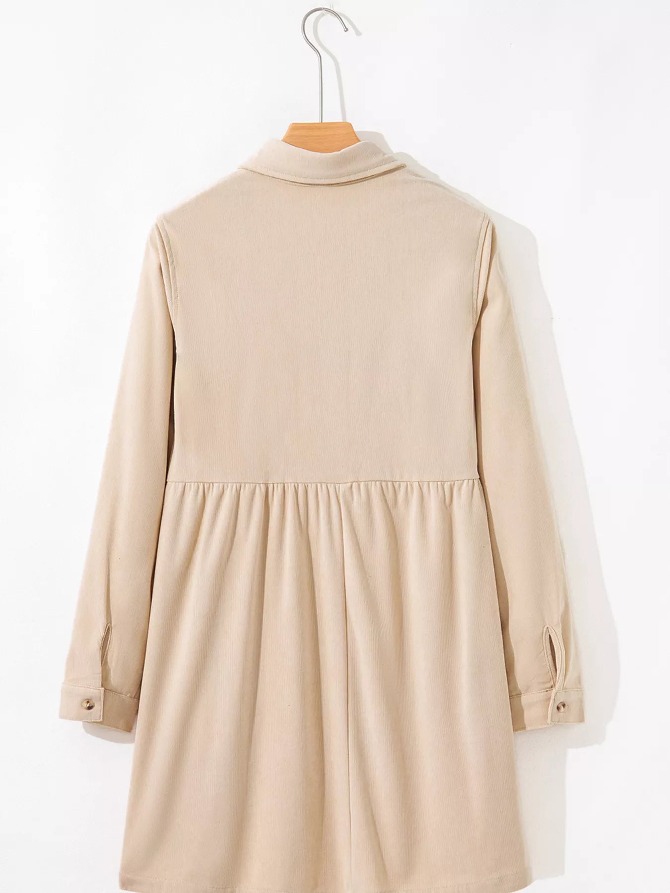 Corduroy Half Button Collared Long Sleeve Mini Dress OutfitFlow
