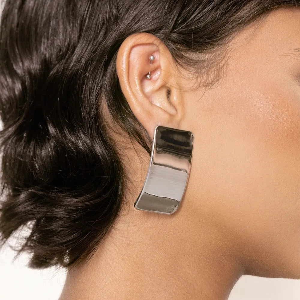 Stainless Steel Rectangle Earring Silver One Size OutfitFlow