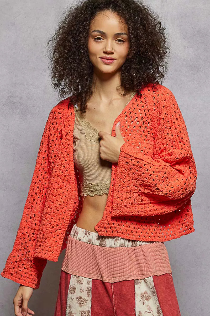 POL Open Front Cardigan with Crochet Patterns OutfitFlow