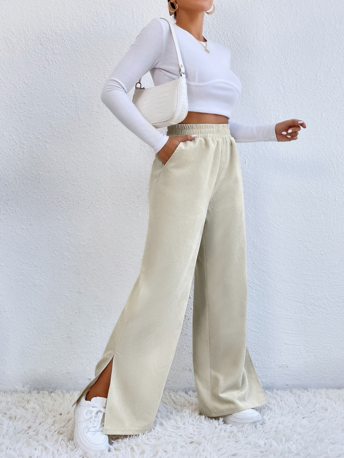 Outfit Flow - Slit Pocketed High Waist Wide Leg Pants