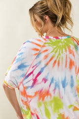 BiBi Tie Dye Print Jersey Stitched Uneven Hem Top OutfitFlow