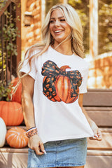 Pumpkin Round Neck Short Sleeve T-Shirt OutfitFlow