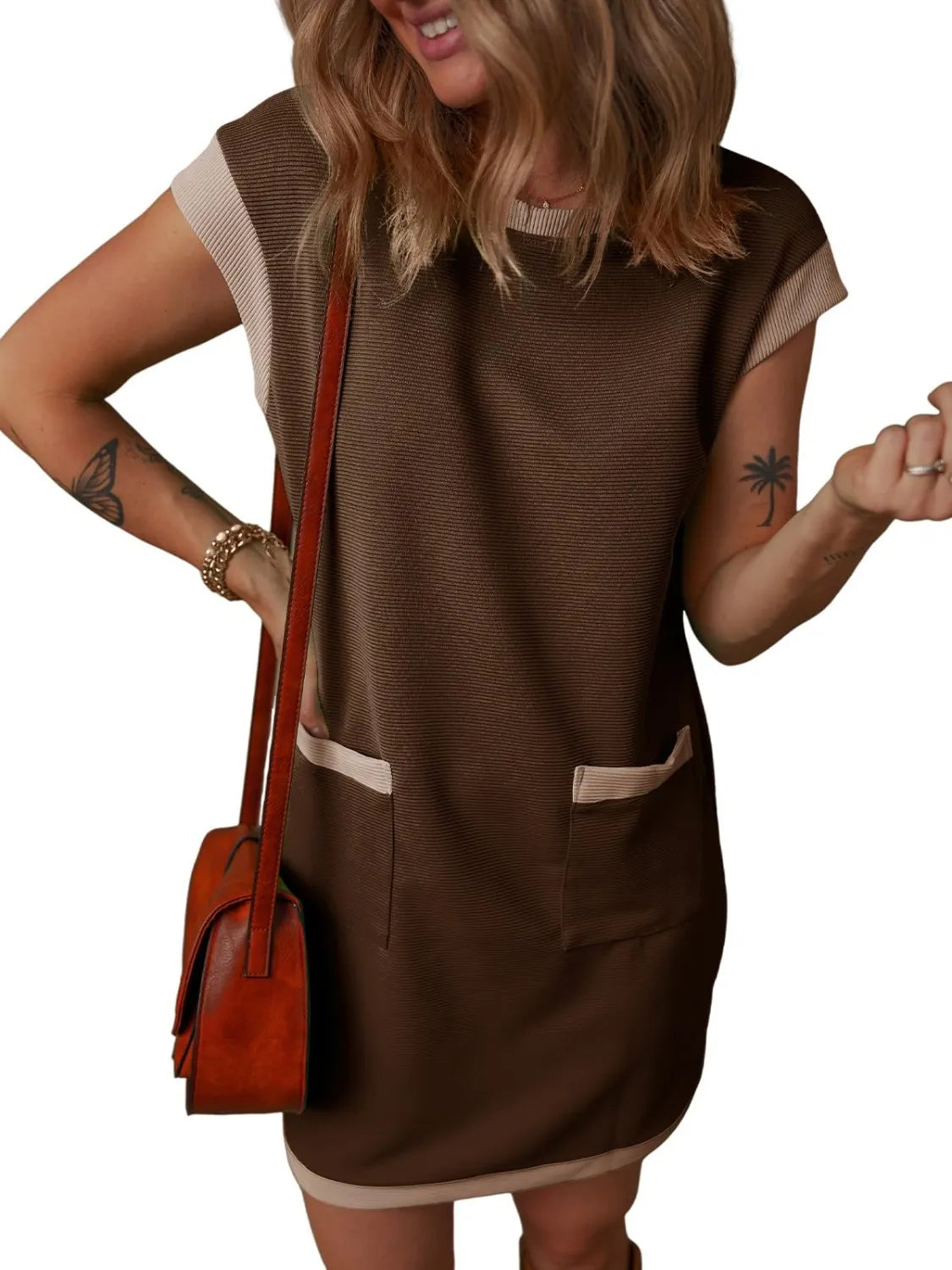 Round Neck Cap Sleeve Mini Dress OutfitFlow