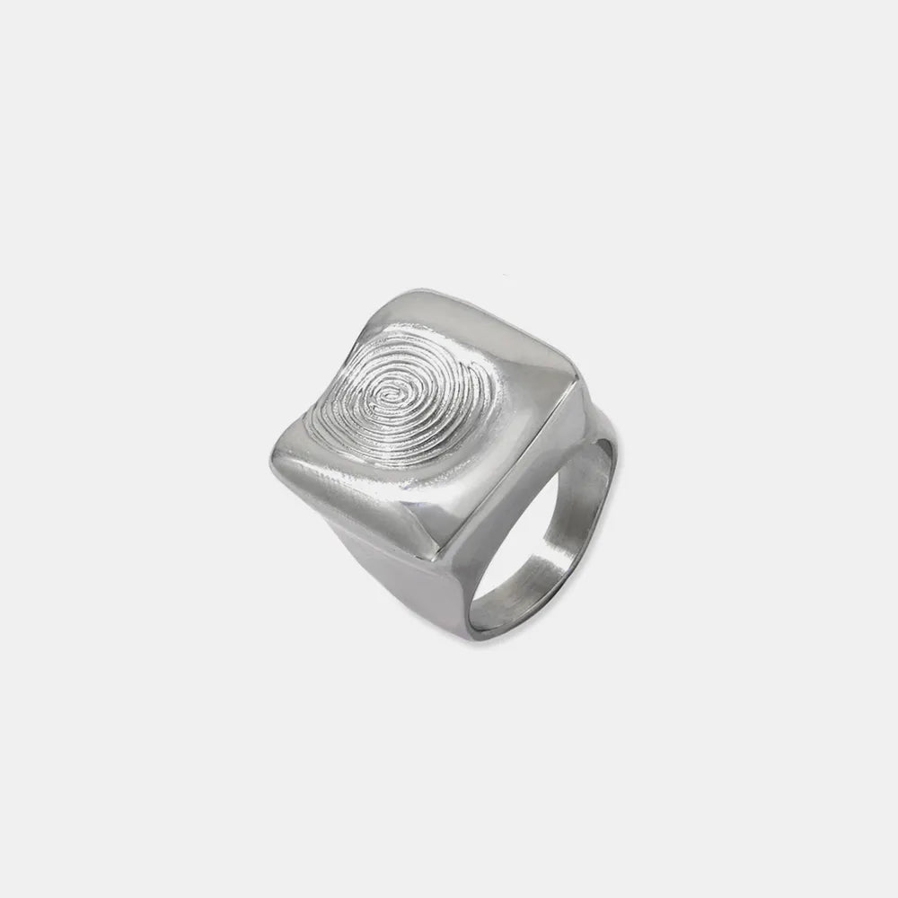 Titanium Steel Fingerprint Signet Ring OutfitFlow
