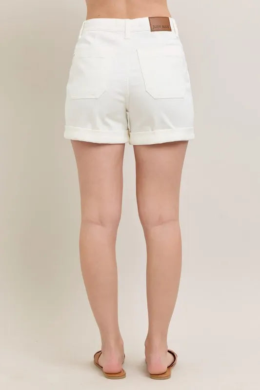 Judy Blue Full Size High Waist Cuff Denim Shorts Plus Size OutfitFlow
