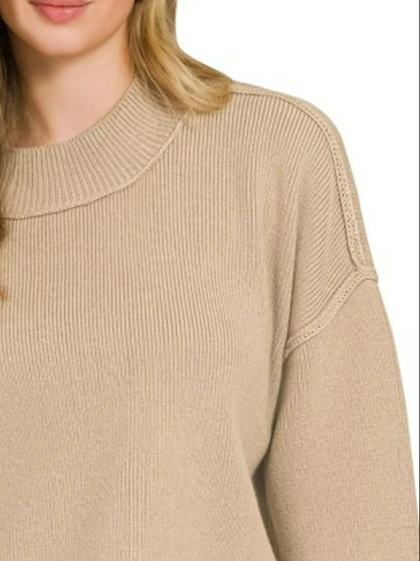Zenana Wide Neck Band Drop Shoulder Sweater Trendsi
