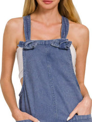 Zenana Washed Knot Strap Pockets Jumpsuit Trendsi