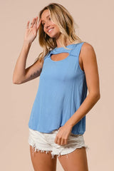 BiBi Rayon Span Knit With Cut Out Front Sleeveless Top OutfitFlow