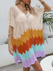 Openwork V-Neck Half Sleeve Cover-Up OutfitFlow