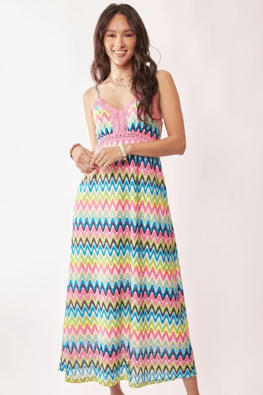 Davi & Dani Multi Color Crochet Lace Midi Dress OutfitFlow