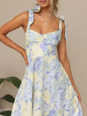 Tie-Shoulder Sweetheart Neck Summer Dress OutfitFlow