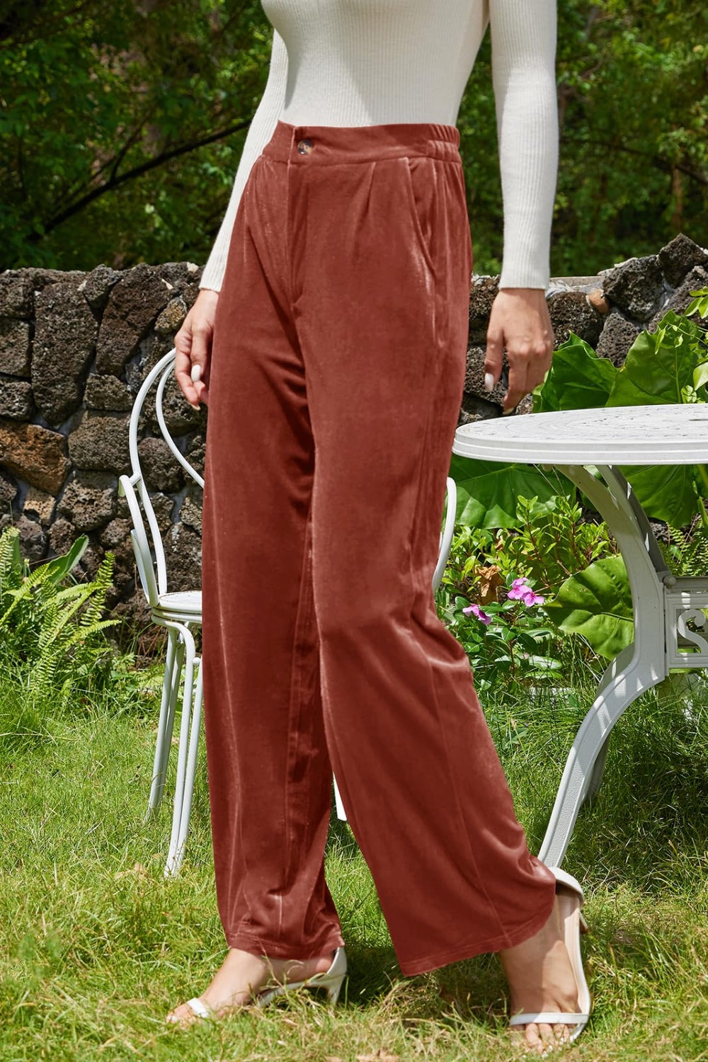 Outfit Flow - Velvet Wide Leg Pants with Pockets