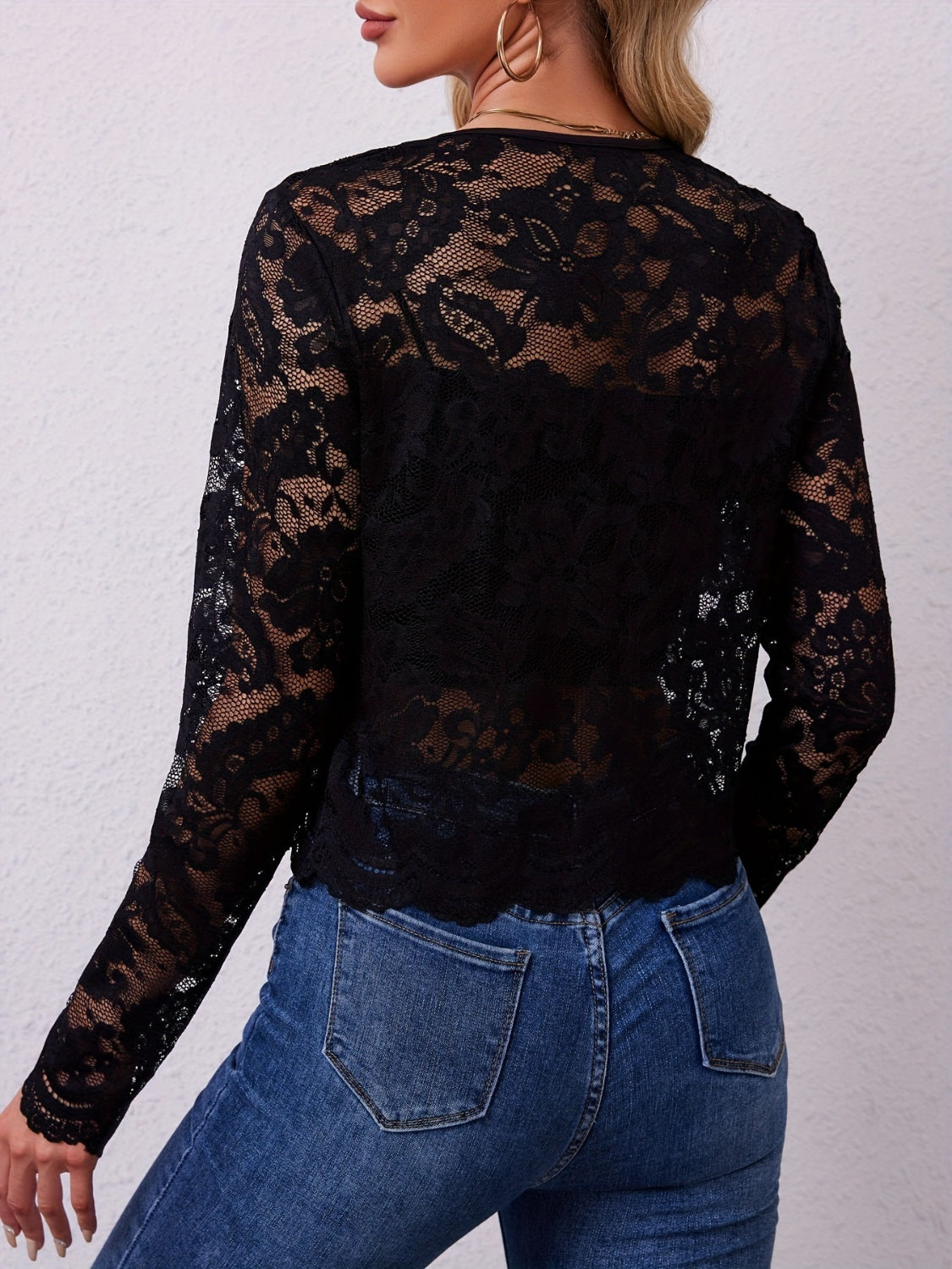 Outfit Flow - Lace Open Front Long Sleeve Jacket