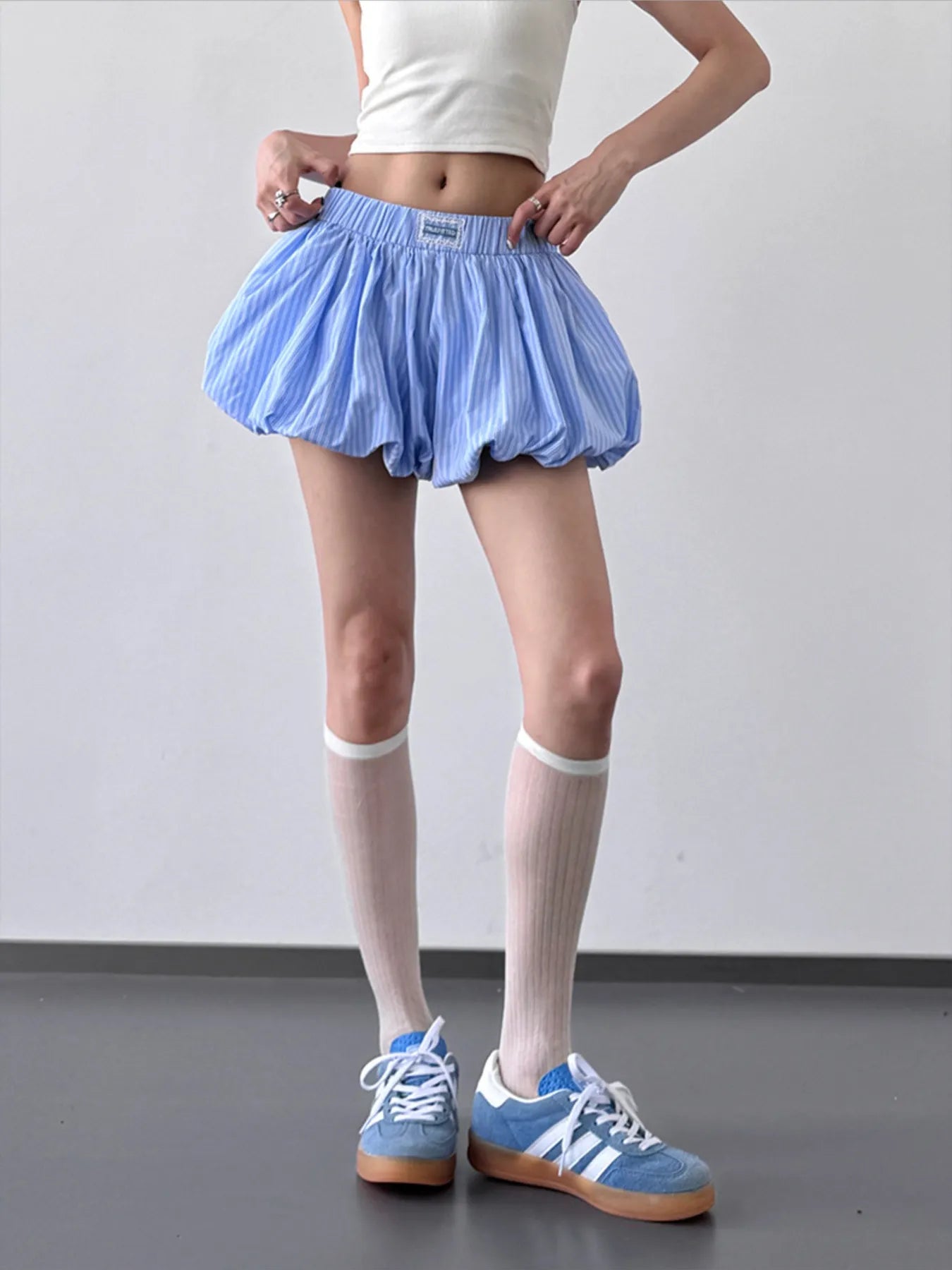 Striped Bubble Hem Casual Shorts OutfitFlow
