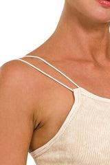 Zenana Washed Ribbed Seamless Double Strap Brami OutfitFlow