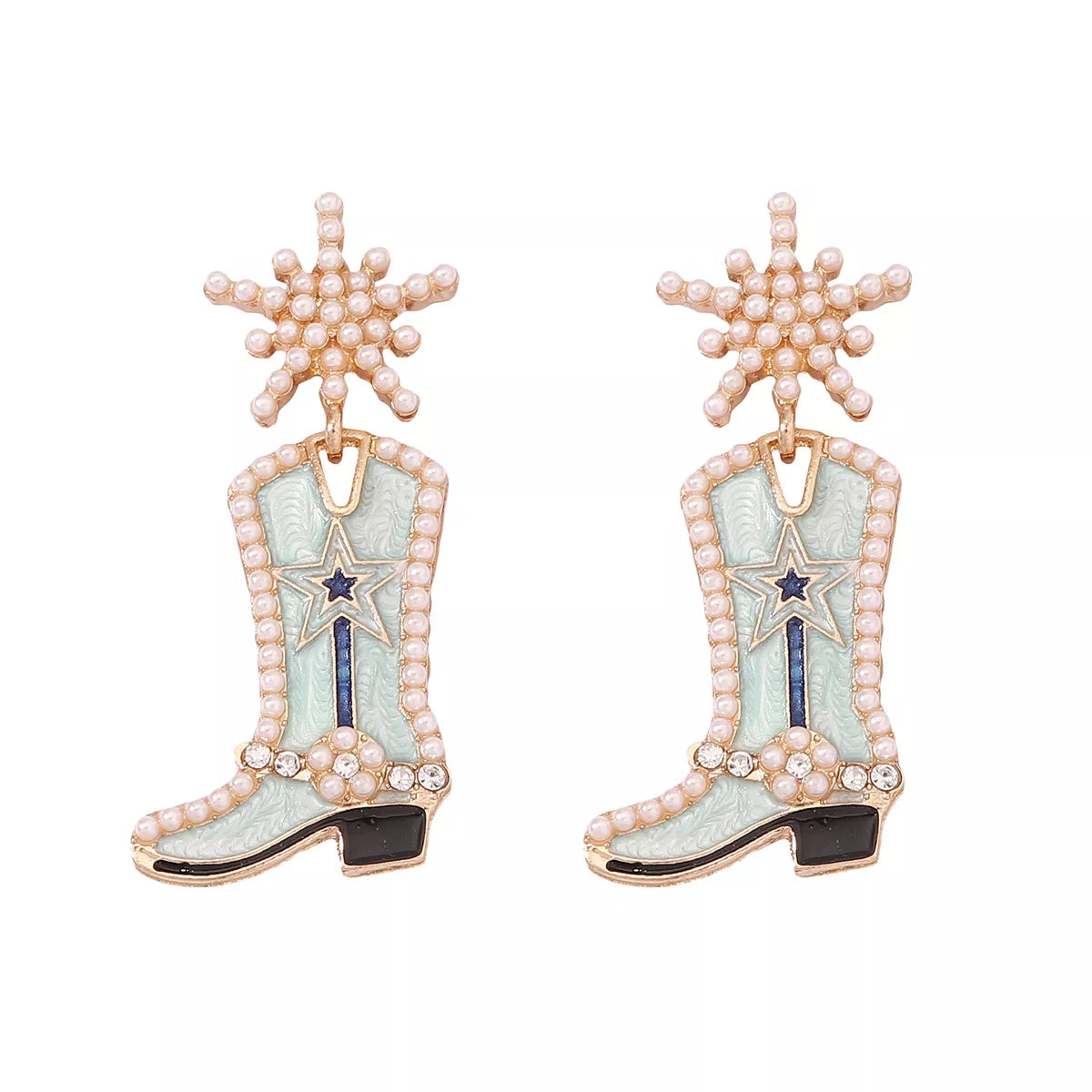 Cowgirl Boot Dangle Earrings Light Blue onesize OutfitFlow