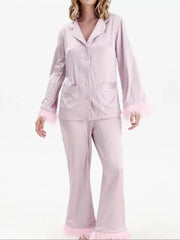 Silky Button Up Top and Pants Lounge Set OutfitFlow