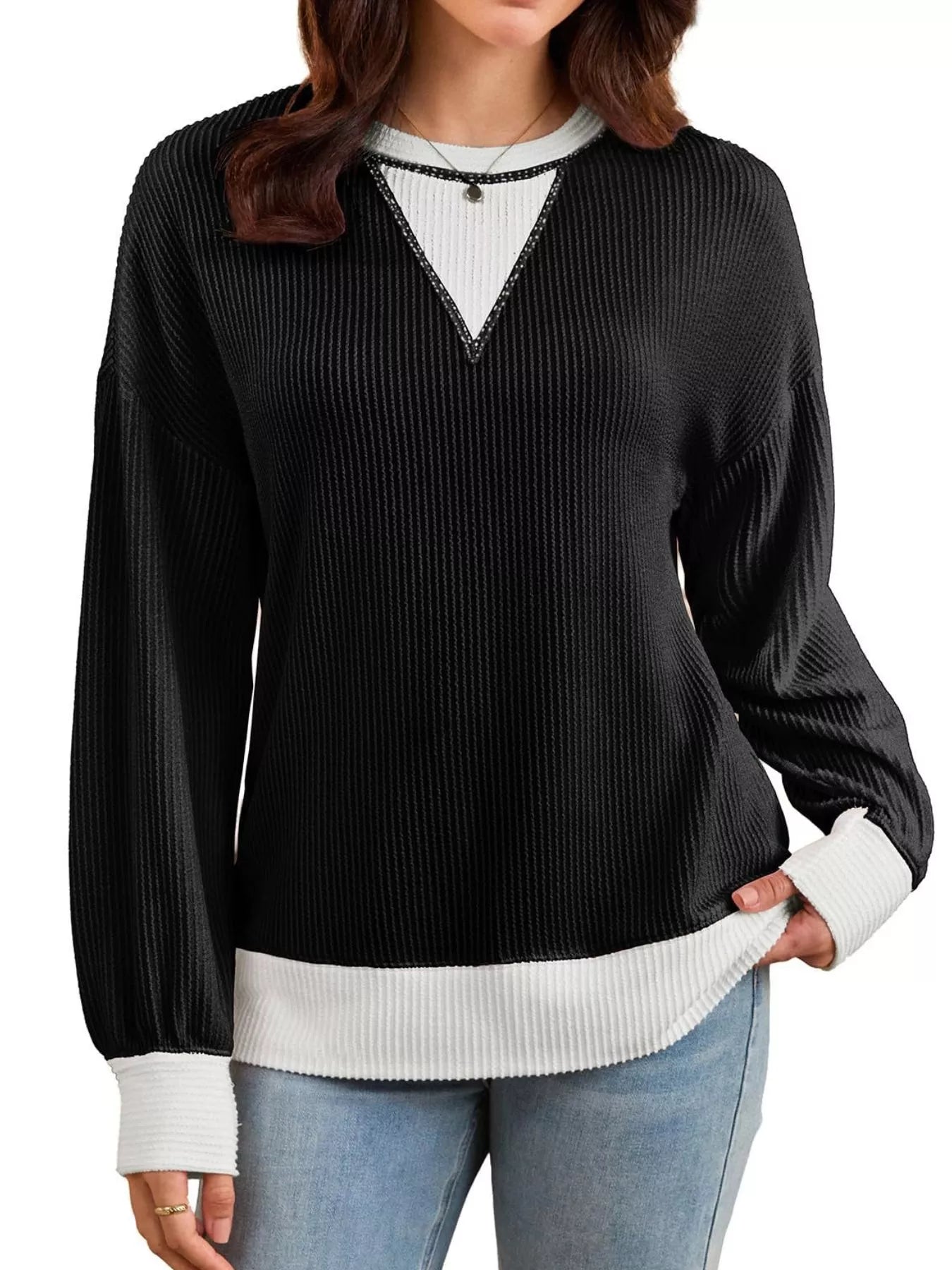 Contrast Dropped Shoulder Sweatshirt OutfitFlow