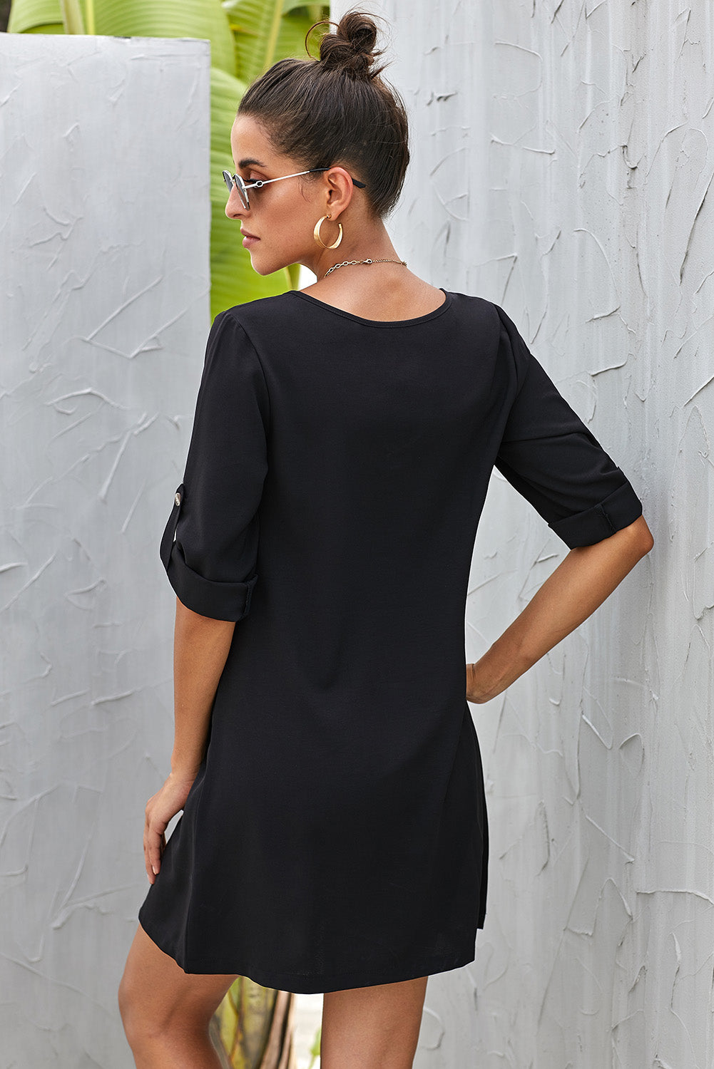 Buttoned V-Neck Dress OutfitFlow