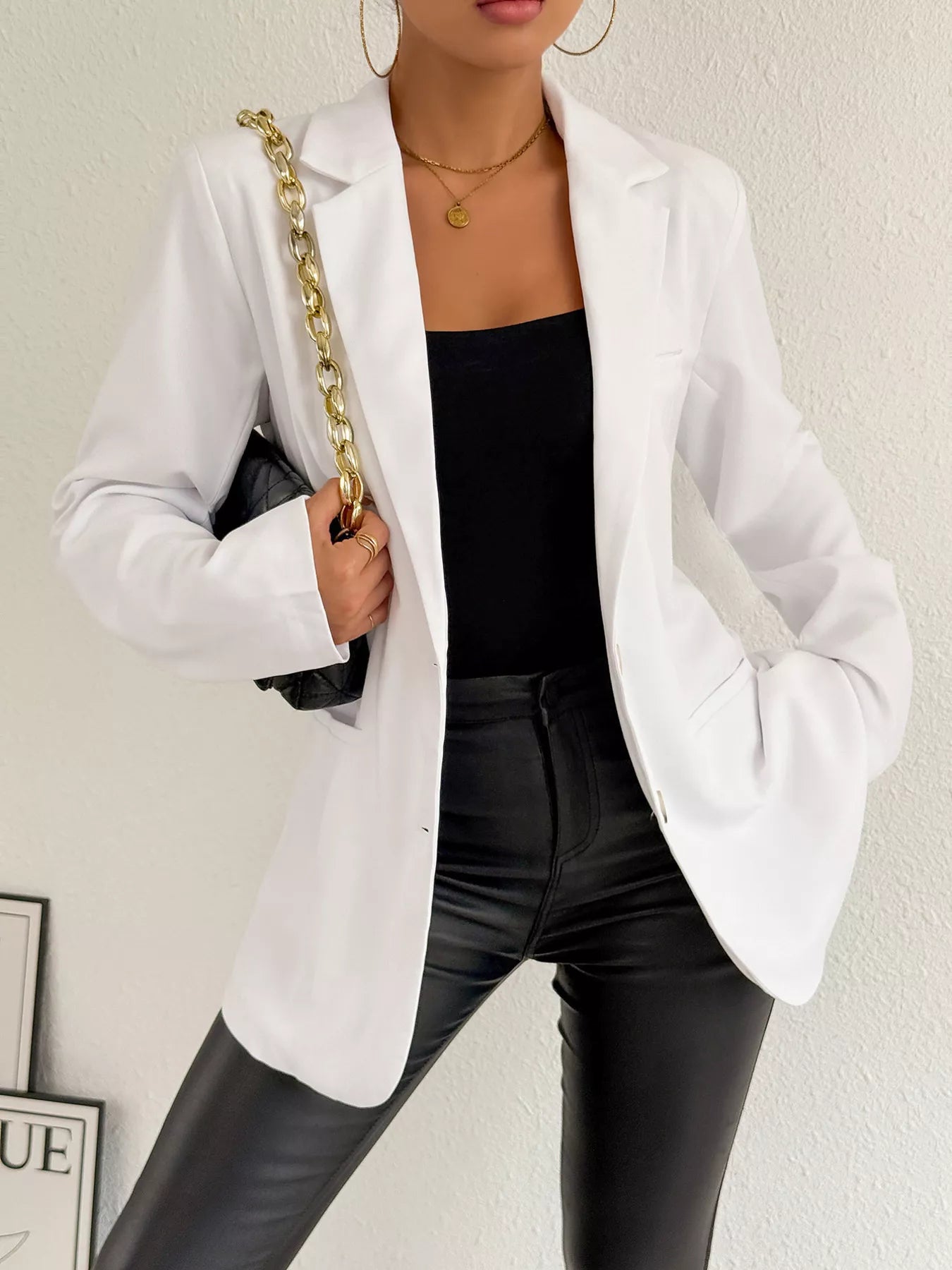 Lapel Collar Long Sleeve Blazer OutfitFlow