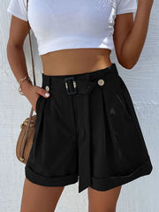 High-Waisted Pleated Shorts with Belt Detail OutfitFlow