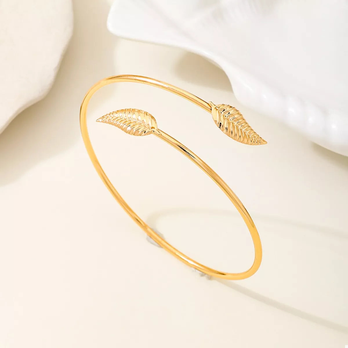 18K Gold-Plated Leaf Open Cuff Bracelet OutfitFlow