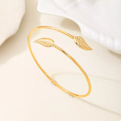 18K Gold-Plated Leaf Open Cuff Bracelet OutfitFlow