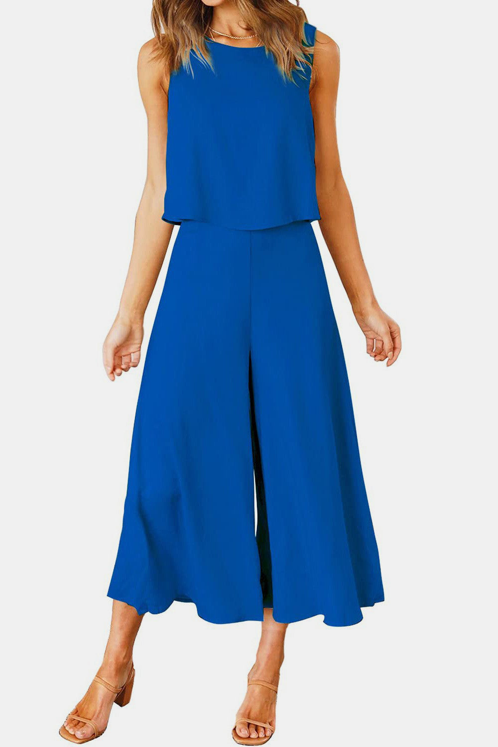 Outfit Flow - Round Neck Top and Wide Leg Pants Set