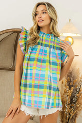 BiBi Multi Color Check Plaid Woven Top OutfitFlow