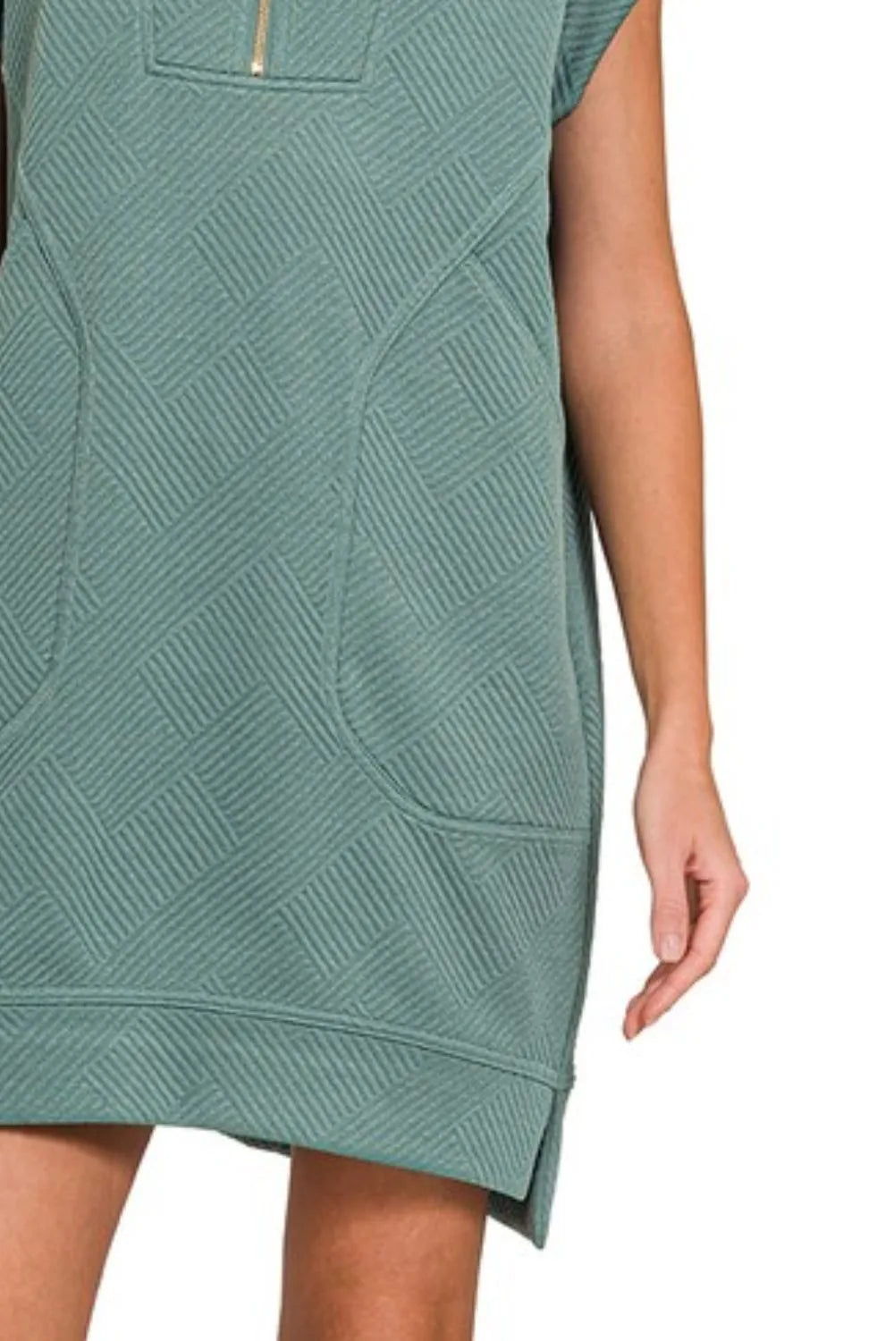 Zenana Textured Knit Jacquard Quarter Zipper Mini Dress OutfitFlow