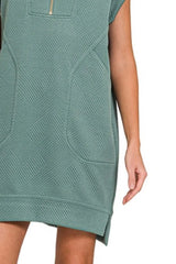 Zenana Textured Knit Jacquard Quarter Zipper Mini Dress OutfitFlow