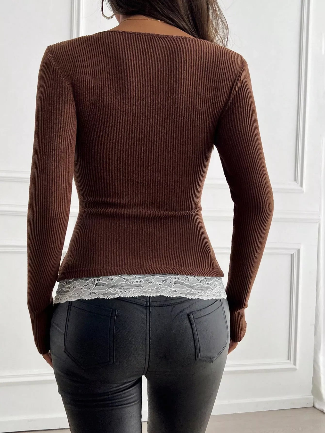 Lace Detail Long Sleeve T-Shirt OutfitFlow