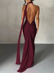 Backless One-Shoulder Ruched Bodycon Maxi Dress OutfitFlow