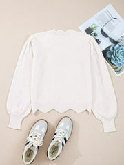 Floral Embroidered Scallop Hem Cropped Sweater Trendsi