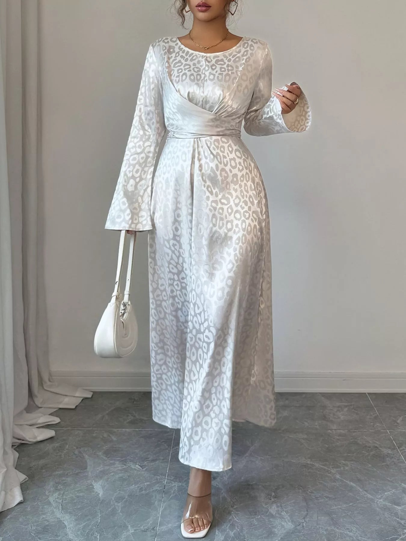 Leopard Long Sleeve Tie Back Maxi Dress OutfitFlow
