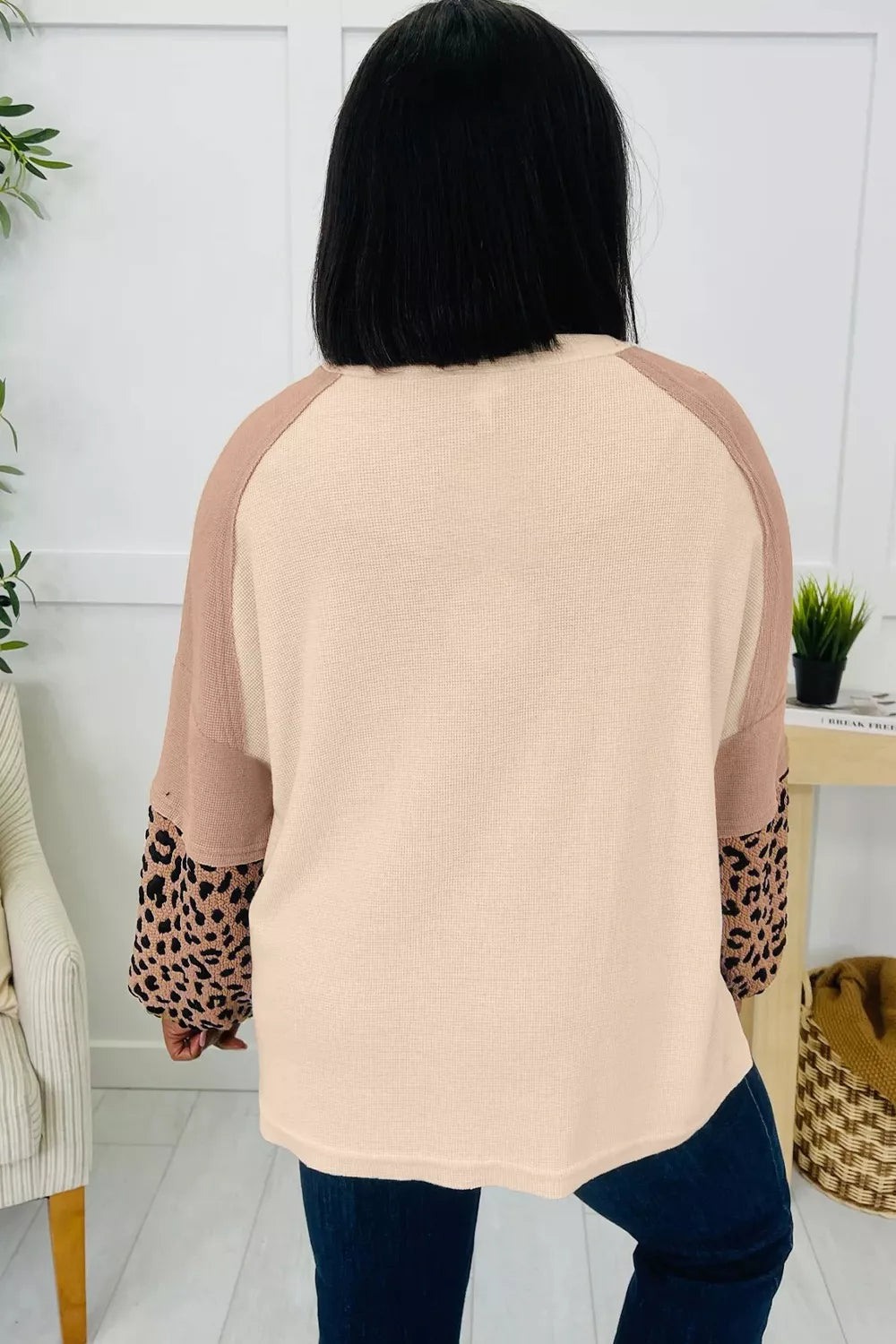 Leopard Star Patchwork Round Neck Sweatshirt OutfitFlow