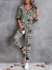 Leopard Long Sleeve Top and Pants Set OutfitFlow