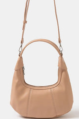 Fame Faux Leather Round Multi Panel Hand Bag Pale Blush One Size OutfitFlow