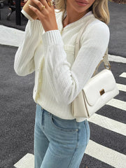Button-Front Ribbed Long Sleeve Cardigan OutfitFlow
