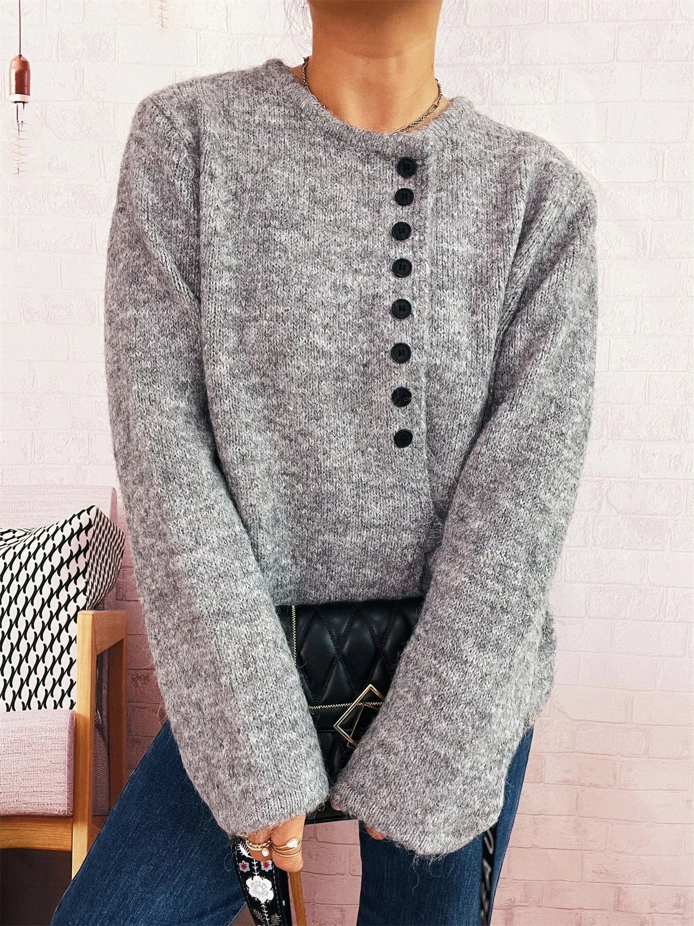 Button-Front Side-Tie Sweater OutfitFlow