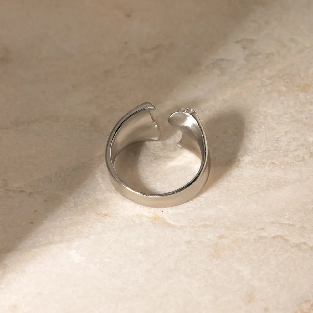 Stainless Steel Inlaid Rhinestone Bypass Ring OutfitFlow