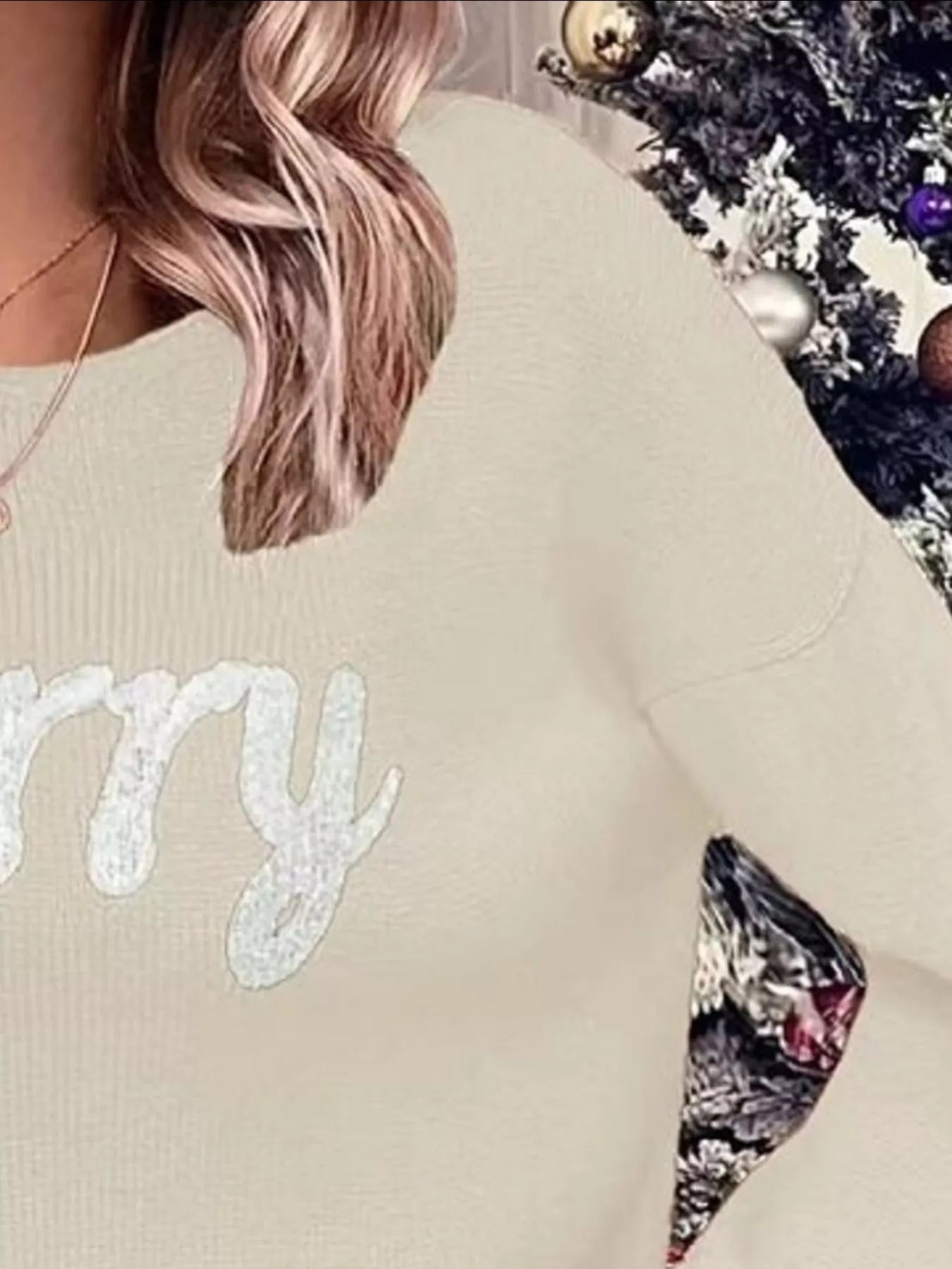 Merry Round Neck Dropped Shoulder Christmas Sweater OutfitFlow