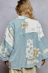POL Floral Patches Open Front Cardigan OutfitFlow