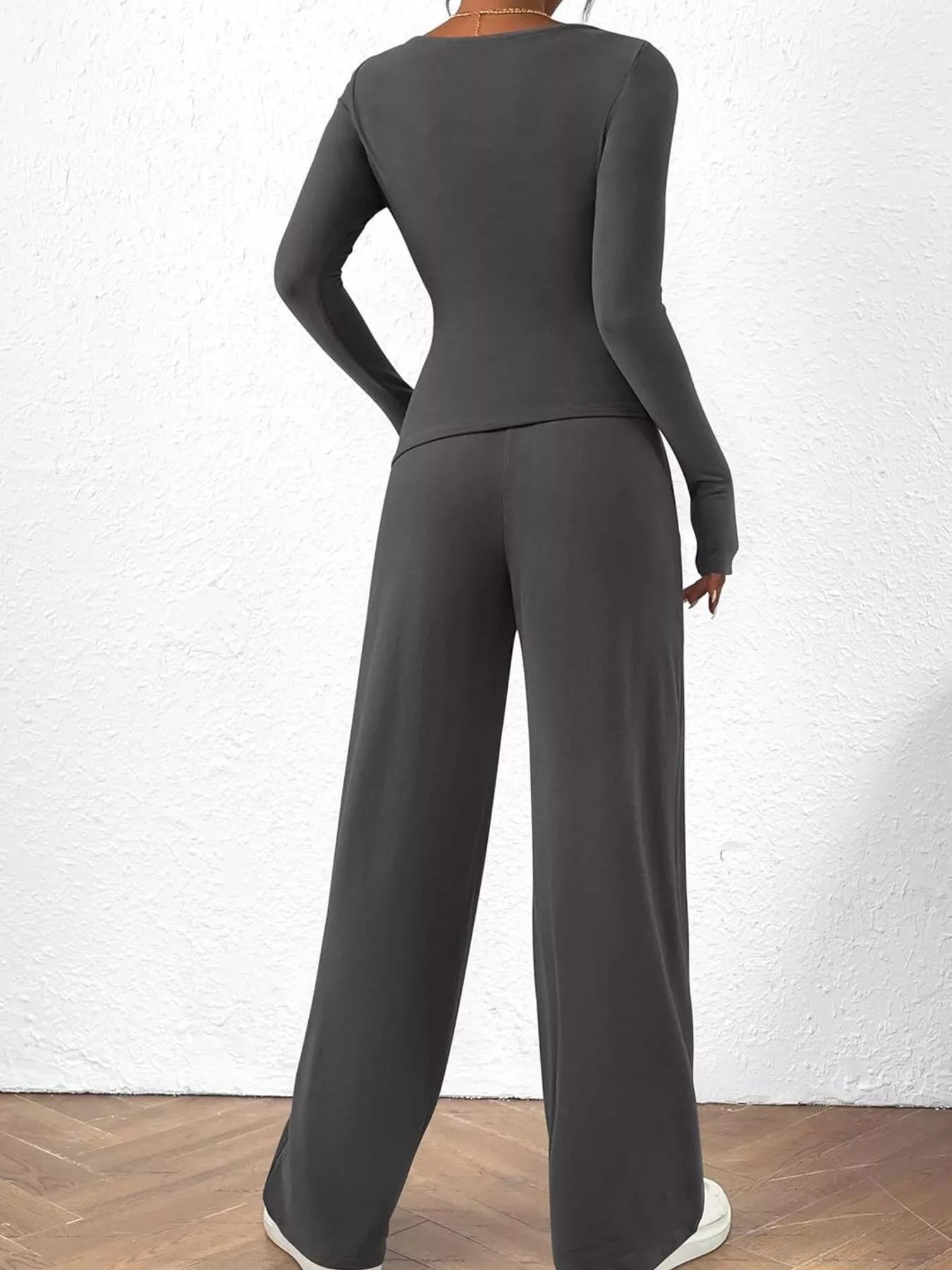 Long Sleeve Top and Wide Leg Pants Set OutfitFlow